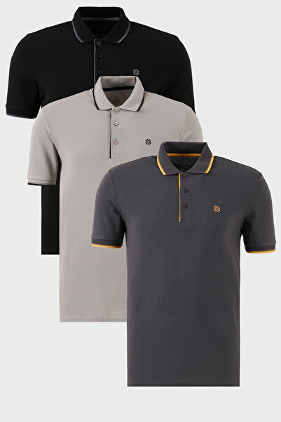 Buratti Βαμβακερή λεπτή εφαρμογή με λεπτομέρεια με κουμπιά γιακά πόλο 3 πακέτ...