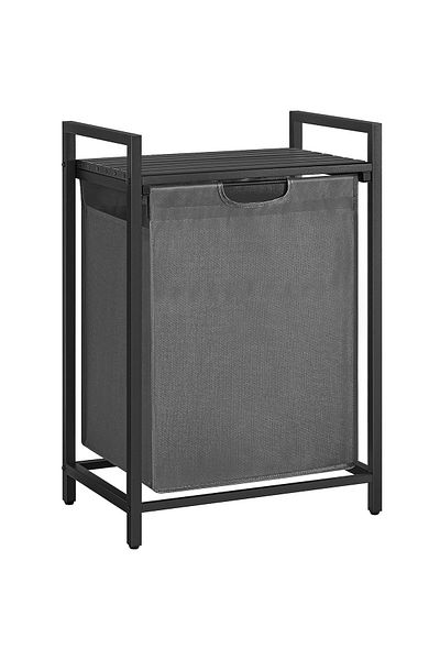 VASAGLE Laundry basket, removable laundry bag, shelf, metal frame, 65L, 50x33x72 cm, black and gray