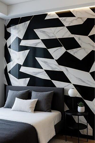 Generic Marble Pattern Wall Sticker, Black and White Geometric Design, Self-Adhesive, Waterproof, 120cm x 30