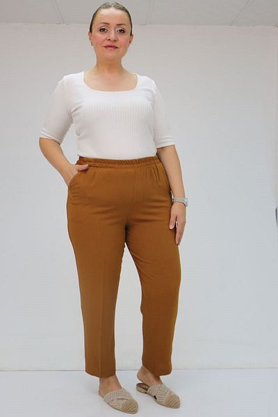 Eslina 59015 Large Size Borupaça Crepe Trousers - Mustard