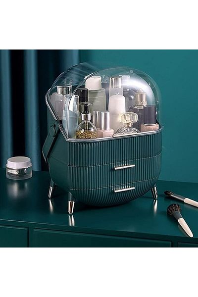 Saharaz Elegant Egg-Shaped Makeup Organizer with Clear Lid,with 2 Drawers & Handle,for Skincare,Perfume
