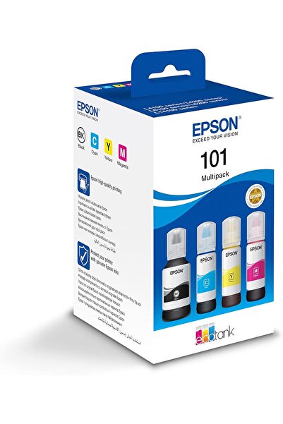 EPSON حبر EcoTank ١٠١، ٤ ألوان - أسود، أرجواني، سماوي، أصفر، مقاس كبير