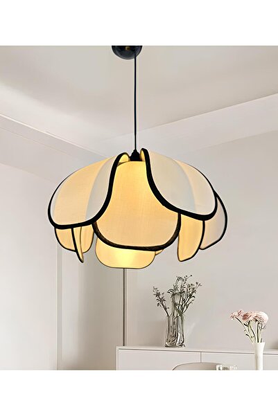 burenze Modern Tasarım Boheme Rose Çiçek Sarkıt Avize Krem Kumaş Orta Boy 35 CM Çap