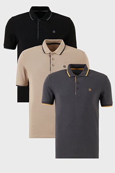 Buratti Βαμβακερή λεπτή εφαρμογή με λεπτομέρεια με κουμπιά γιακά πόλο 3 πακέτ...