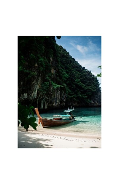 OEM Pictură pe pânză, „Barcă singuratică în golful ascuns”, Plajă, Barcă, Apă...