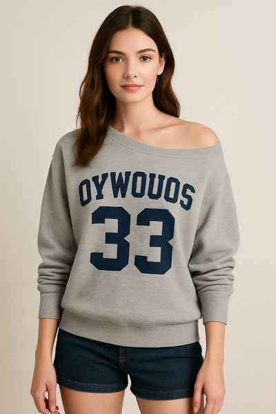 NoVibe Hanorac de damă gri Oywouos 33 cu decolteu tip barcă, sezon nou