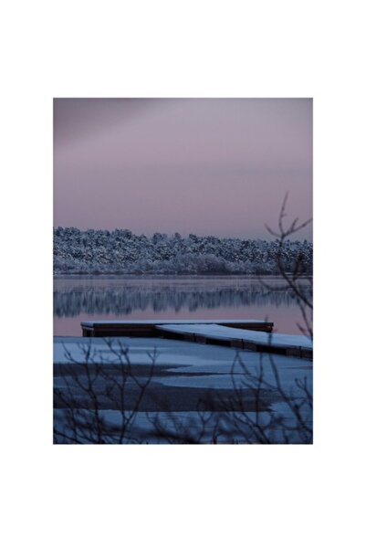 OEM Tablou Canvas, 'Amurg linistit pe lacul inghetat', Lac, Ponton, Iarna, Zo...