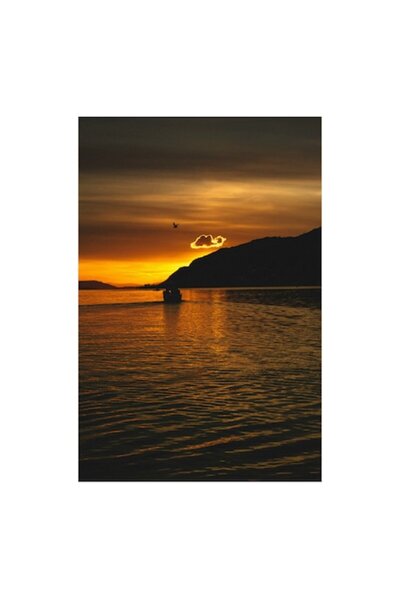 OEM Tablou Canvas, Premium, Apus peste apa si munte, 50 x 90 cm