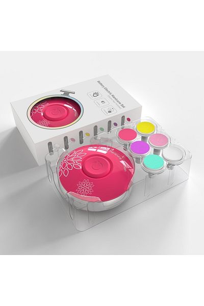 Royal Set pilă electrică de unghii pentru copii și bebeluși, ABS, încărcare USB, design floral, 6 accesorii, cu