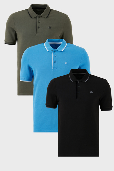 Buratti Βαμβακερή λεπτή εφαρμογή με λεπτομέρεια με κουμπιά γιακά πόλο 3 πακέτ...