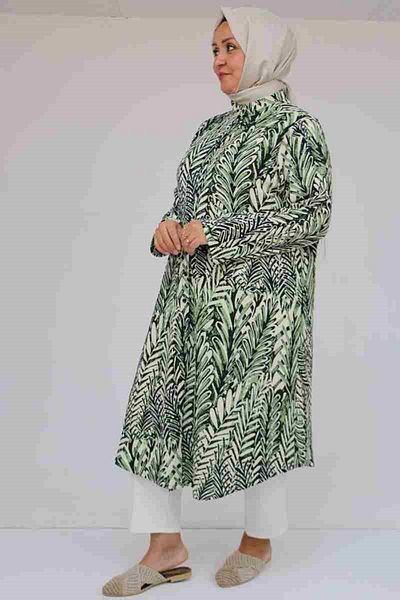 Eslina 58097 Large Size Patterned Wrinkled Button Shirt - Black-Nefti