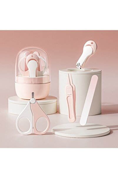 Flo Kit 4 în 1 pentru îngrijirea unghiilor pentru bebeluși cu depozitare tip borcan, 0-6 ani, roz