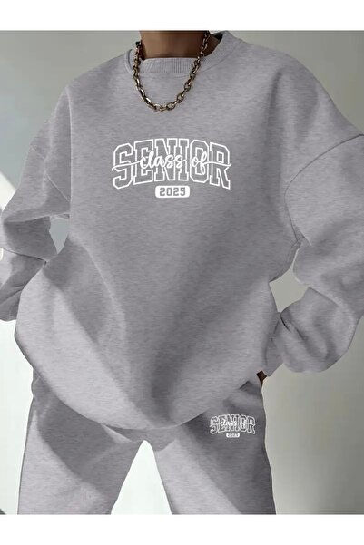 FUFLUNS طقم بدلة رياضية للجنسين مطبوعة من الفئة العليا برقبة دائرية كبيرة الحجم