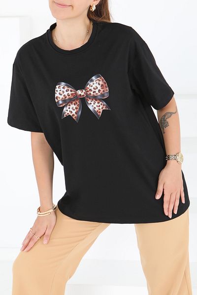 TOFİSA Printed Short Sleeve T-Shirt Black - 27501