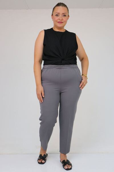 Eslina 59018 Plus Size Pipe Leg Double Fabric Trousers - Gray