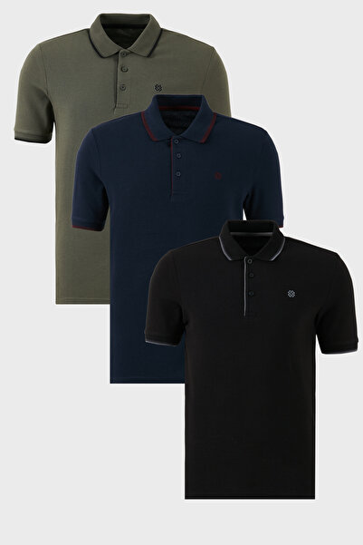 Buratti Мъжка тениска с прилепнал крой и райета, с копчета и поло яка, компле...