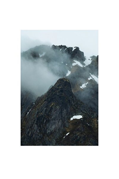 OEM Tablou Canvas, 'Norii danseaza pe crestele muntilor', Mister, Maretie, Ceata, Stanci, Zapada, Salbat