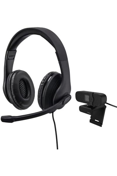 Hama 139999 طقم كاميرا ويب USB وسماعة رأس للمكتب، أسود، سلكي