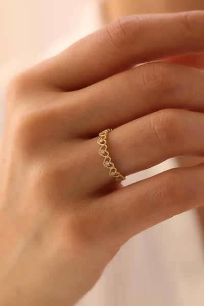 YAVUZ KUYUMCULUK 14 Ayar Altın Taşlı Kalp Yüzük