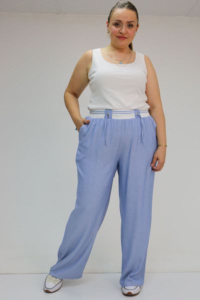 Eslina 59007 Large Size Belt Rib Detail Xons Jeans - Blue