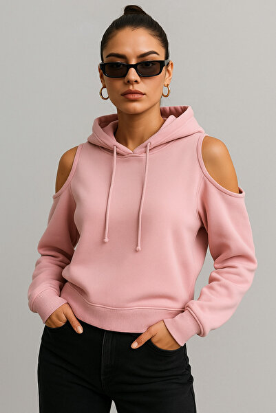 NoVibe Γυναικείο φούτερ με λεπτομέρεια με κουκούλα με ανοιχτό ώμο