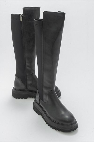 LuviShoes Paul Black Stretch Detailed Women's Boots
