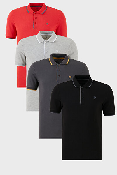 Buratti Pamučna Slim Fit Stripe Detaljna dugmad polo ogrlica KSNUMKS Pack T m...