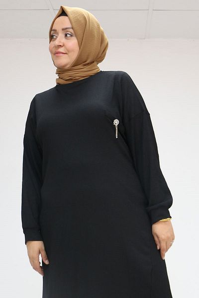 Eslina 57028 Large Size Wrinkled Trousers Suit with Ornamental Pocket Detail - Black