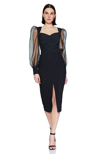 Fervente Women's black midi dress with long sleeves in tulle Carla - S(36)