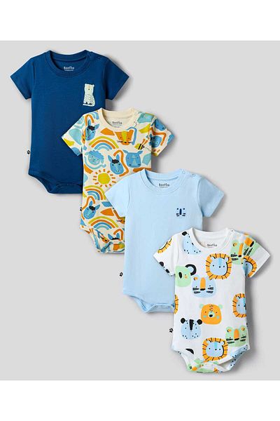Bonfino Animal Printed Onesies (Pack Of 4) - Multicolor