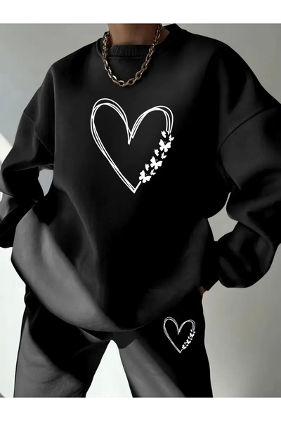 FUFLUNS ΣΕΤ ΦΟΡΜΑΣ ΜΕ ΠΕΤΑΛΟΥΔΑ ΚΑΡΔΙΑ UNISEX OVERSIZE ΠΟΔΗΛΑΤΟ ΚΟΥΦΙΑ/ΕΠΙΣΤΡΟΦΗ