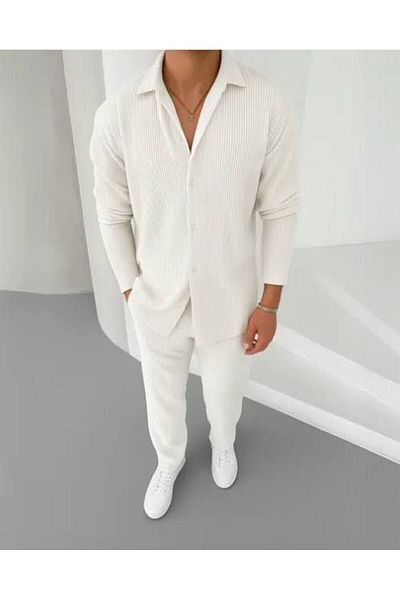 NO 601 Men's White Ottoman Fabric Shirt Pantalon Suit