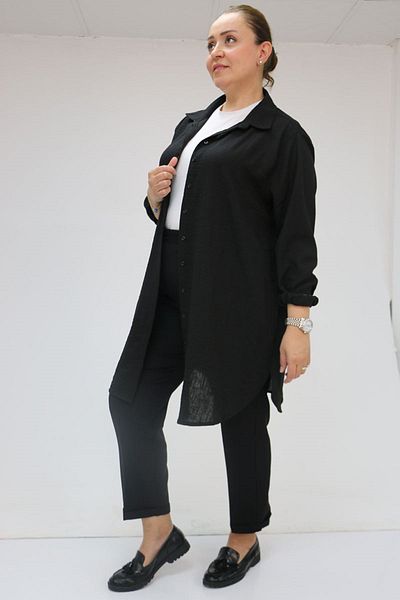 Eslina 59009 Large Size Double Leg Trousers with Elastic Waist - Black