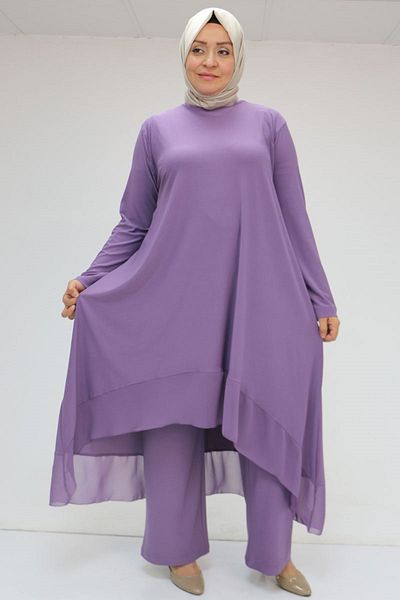 Eslina 37017 Plus Size Sandy-Chiffon Trousers Suit - Lilac