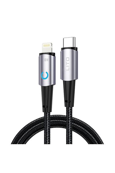 Lito Cablu de date cu conectori Lightning, tip C, 30W, 1,2m - (LD10) - Negru