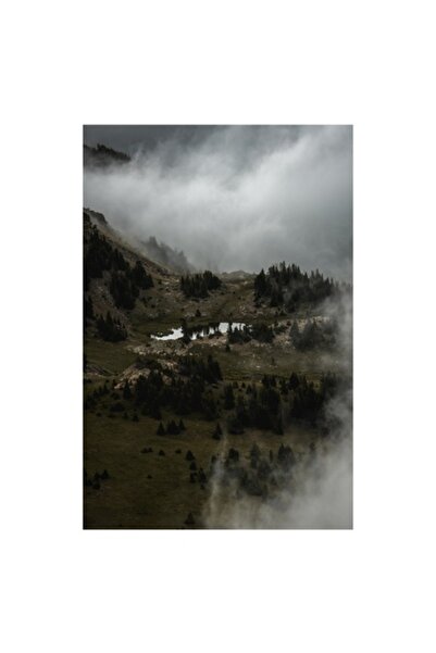 OEM Pictură pe pânză, „Norii coboară peste pădurea de munte”, Ceață, Pădure, Munte, Calm, Reflecție