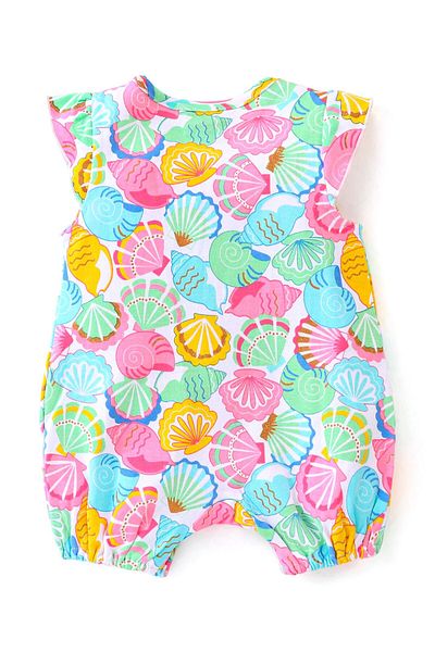 Babyhug 100% Cotton Knit Half Sleeves Romper with Sea Shell Print - Multicolour