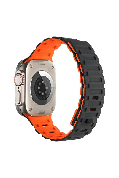 O Ozone Silicone Magnetic Band for Apple Watch 42mm 41mm 40mm 38mm-Black/Orange