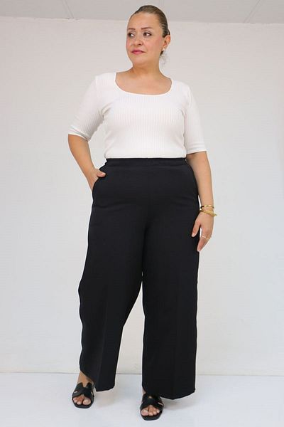Eslina 59017 Large Size Loose Pants with Elastic Waist - Black