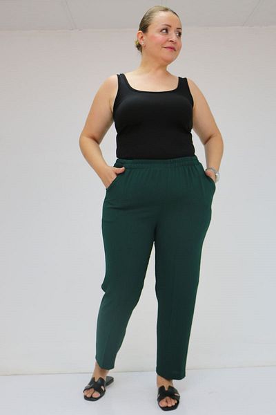 Eslina 59015 Large Size Borupaça Crepe Trousers - Emerald