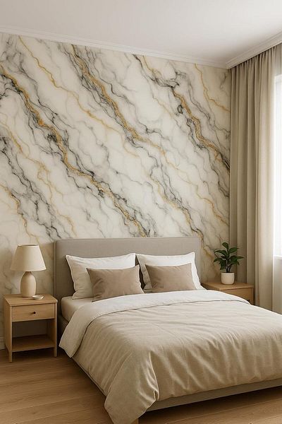 Generic Marble Pattern Wall Sticker, White with Gold Veins, Self-Adhesive, Waterproof