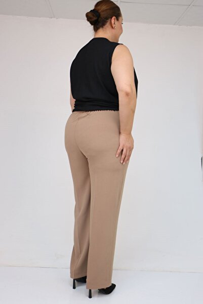 Eslina 59016 large size buttoned waist crepe pants - mink