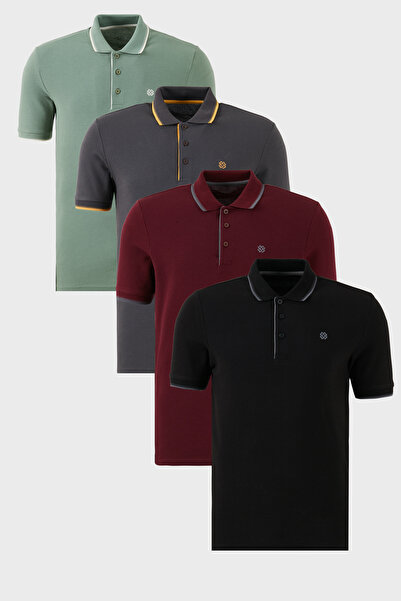 Buratti Βαμβακερή λεπτή εφαρμογή με λεπτομέρεια με κουμπιά γιακά πόλο 4 πακέτ...