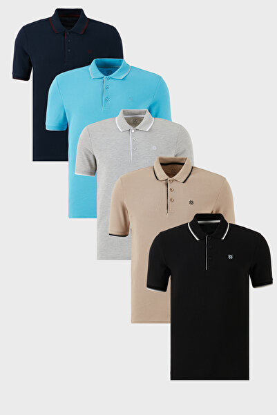 Buratti Βαμβακερή λεπτή εφαρμογή με λεπτομέρεια με κουμπιά γιακά πόλο 5 πακέτ...