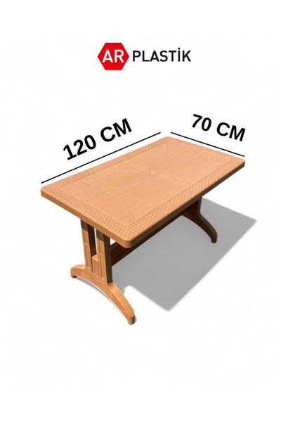 AR PLASTİK Bahçe Balkon Masası Teak Rengi, 70*120 Masa, Teras Masası