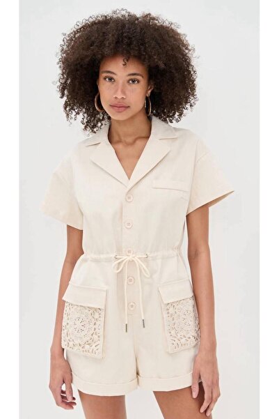 Büşra Ayhan Lace-Up Linen Jumpsuit with Pocket Detail
