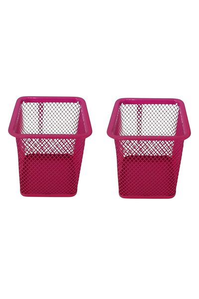 Linea Pink Cornered Metal Mesh Pen Holder (Two Pieces)
