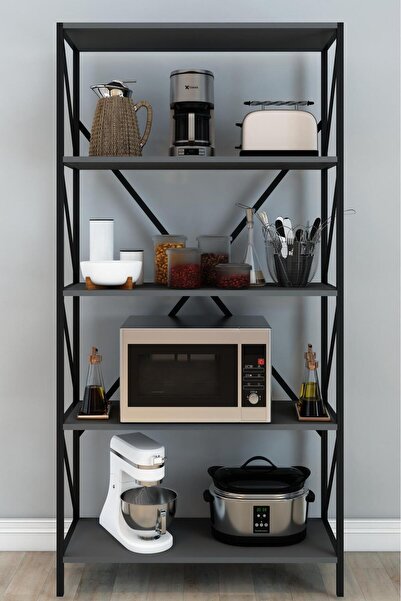 Remaks OPTİMUS Metal Kitaplık 5 Raflı Çok Amaçlı Dosya Rafı Ofis Salon Raf 150 Cm ANTRASİT