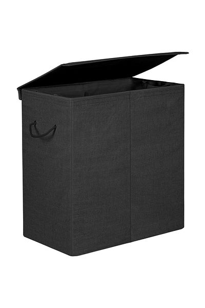 SONGMICS Cos de rufe textil, pliabil, 2 compartimente, saci detasabili, 142L, 60x36x66cm, negru
