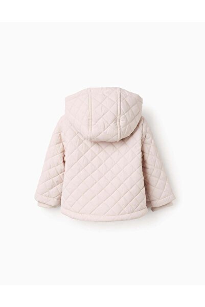 Ziddy Quilted jacket with removable hood for newborn girls, beige